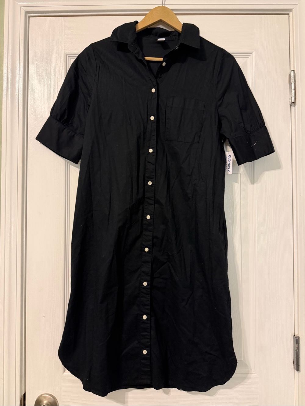 Old Navy Black Button-Front Midi Shirt Dress